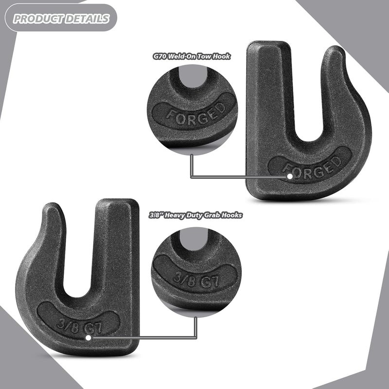XHMAXE 6Pack 3/8''Weld On Hook,Tractor Chain Hooks,G70 Weld On Grab Hooks, Heavy Duty Weldable Chain Hooks 3/8 for Chain Pulling and Lifting, Trailer Truck, Rigging, Tractor-6600 LBS Capacity - Image 3